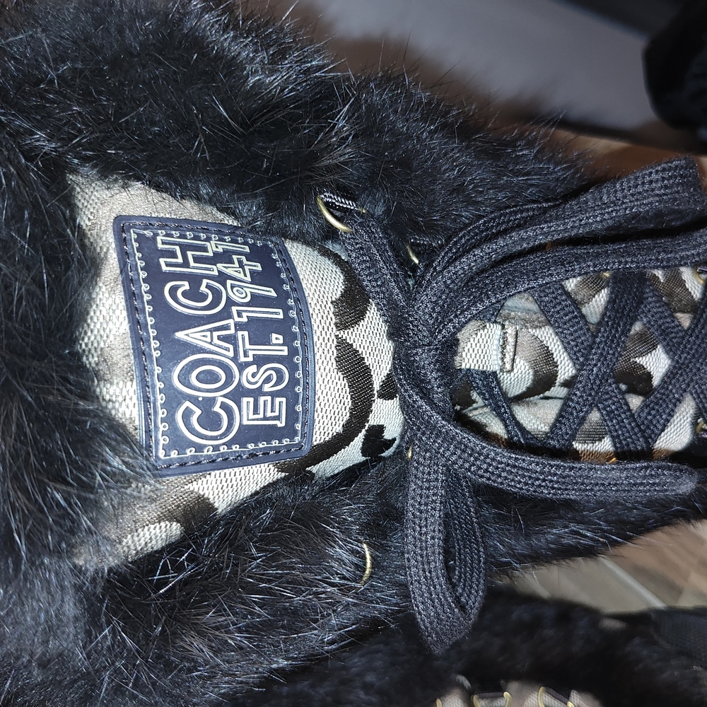 Coach Black Winter & Rain Boots with Fur Trim and Geometric Design - Picture 4 of 4